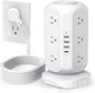 Tower Power Strip Flat Plug with 12 Outlets 4 USB(1 USB C), Surge Protector Charging Station with Overload Protection, Widely Spaced Multiple Outlets 10Ft Extension Cord for Home, Dorm,Office