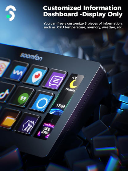 Stream Controller -  Stream Control Deck with 15 LCD Macro Keys Customizable to Trigger Actions in OBS Twitch Youtube Compatible with PC & Mac for Content Creators Streaming Gaming