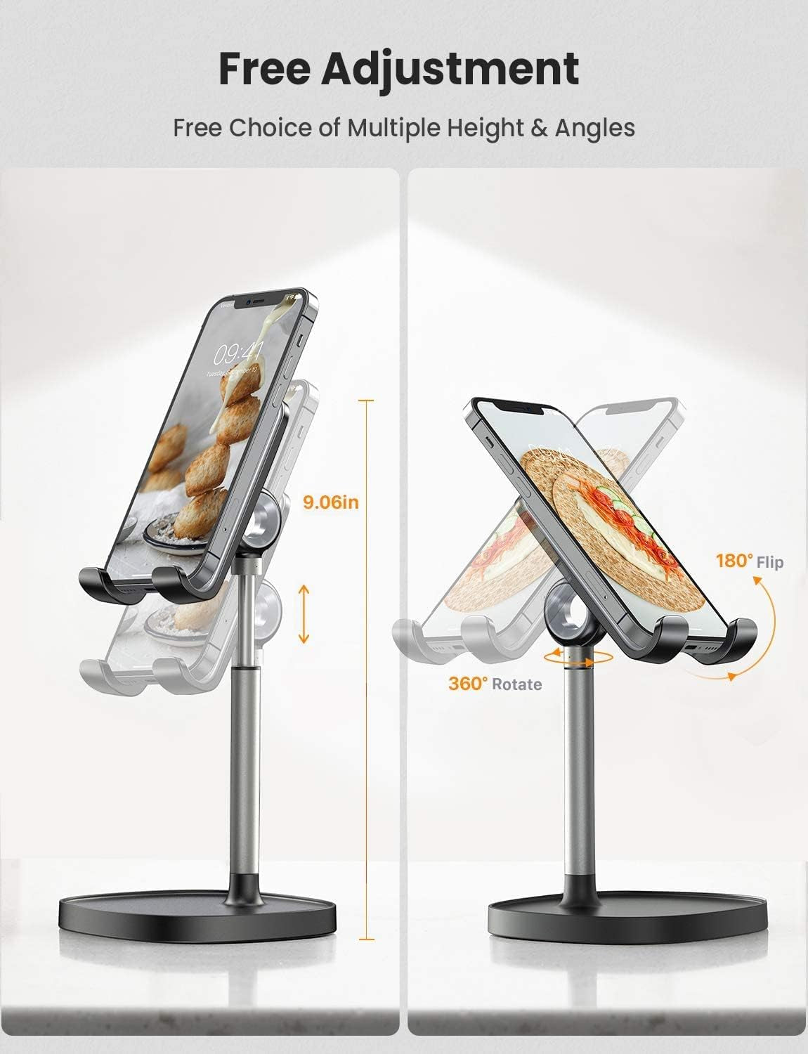 Cell Phone Stand Adjustable for Iphone Phone Holder for Desk, Office Desk Accessories PC Gaming Gifts for Her Kitchen Gadgets Clearance Essentials Fit Otterbox Case Switch Ipad Air Tablet 4-10In