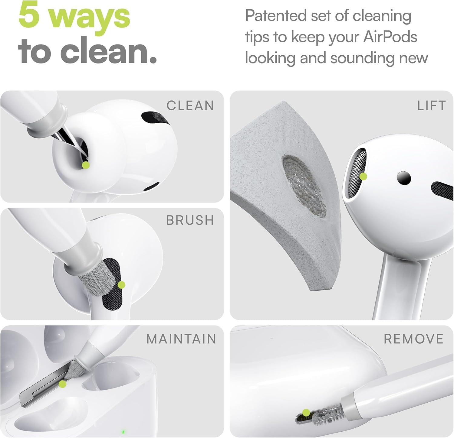 Air Care 2.0 Airpods Cleaning Kit - Patented Multi-Tool Cleaner with Interchangeable Brush Tips for Airpods, Iphone and Apple Devices with Sticky Squares Putty, Hard Case and Travel Pouch