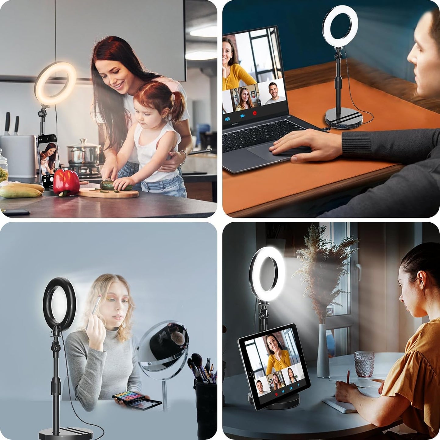 Desk Ring Light with Telescopic Stand, Travel Desktop Hola Light for Phone Selfie Laptop Zoom Video Calls Makeup Tiktok Reels Live Streaming