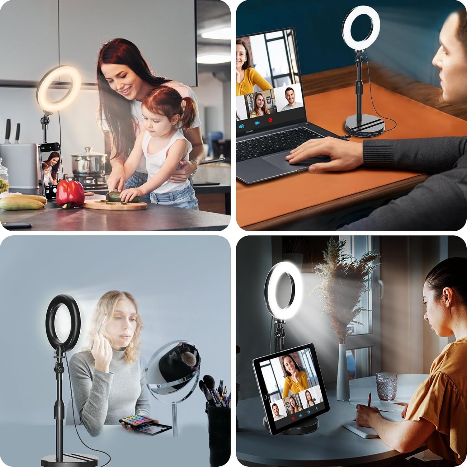 Desk Ring Light with Telescopic Stand, Travel Desktop Hola Light for Phone Selfie Laptop Zoom Video Calls Makeup Tiktok Reels Live Streaming