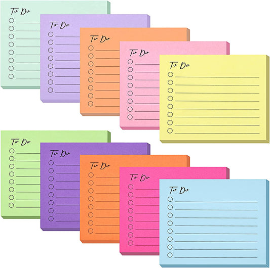 10 Pack Lined Sticky Notes, 3"X4", 500 Sheets, to Do List Notepad, Sticky Notes with Lines, to Do List Planner, Square Sticky Notes for Office, Meeting, School, Home