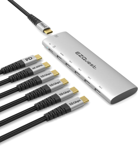 USB-C Slim Gen 2 Hub Adapter 6-In-1 1 USB-C 4K/60Hz Video, 4 USB-C Gen 2 10Gbps, and 1 USB-C Power Delivery 3.0