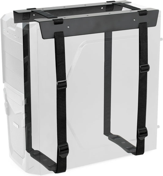 Under-Desk and Wall Mount PC Adjustable Strap and Steel Bracket Holder, Computer Case Carrier, Black, MOUNT-PC02S
