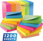 Sticky Notes 3X3 in (12 Pads) Bright Colored Super Self Sticky Pads - 100 Sheets/Pad - Easy to Post for School, Office Supplies, Desk Accessories