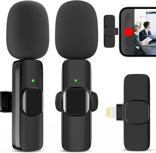 2 Pack Wireless Lavalier Microphone for Iphone, Professional Lapel Mics, Wireless Mic Plug-Play, Lapel Microphone for Video Recording Interview Vlog Youtube Tiktok(For Iphone 14 and Below)