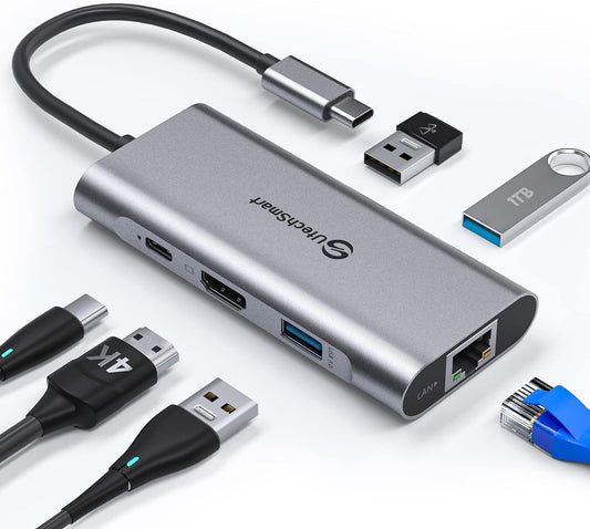 USB C Hub, USB C Ethernet Multiport Adapter, 6 in 1 USB C to HDMI Dock Compatible for Macbook Pro/Air, Chromebook, Dell XPS, HP and Type C Devices (Gigabit Ethernet 100W PD 4K HDMI USB 3.0)
