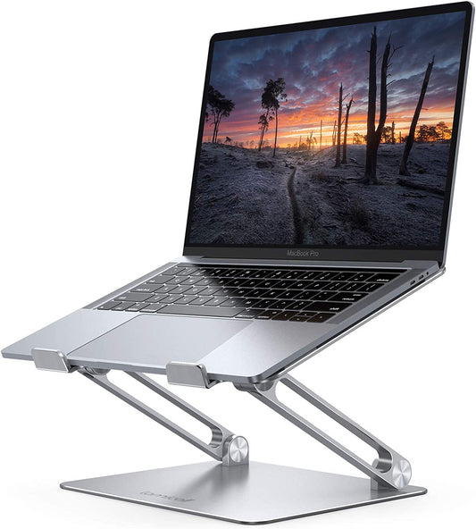 Adjustable Laptop Stand, Portable Laptop Riser, Aluminum Laptop Stand for Desk Foldable, Ergonomic Computer Notebook Stand Holder for Macbook Air Pro, Dell XPS, HP (10-17.3'') - Silver