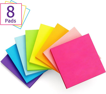 8 Pads Sticky Notes 3X3 Self-Stick Notes 8 Bright Multi Colors Purple Sticky Notes, 85 Sheet/Pad