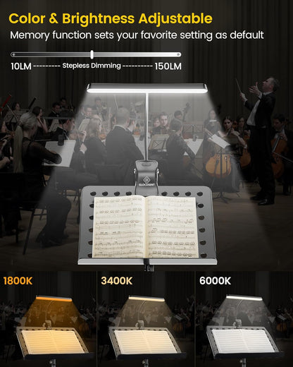 Music Stand Light: 57 LED Super Bright Piano Light with EVA Carrying Case, 3 Color & 5 Brightness, Rechargeable & 140-Hr Long Lasting, Perfect for the Piano, Sheet Music