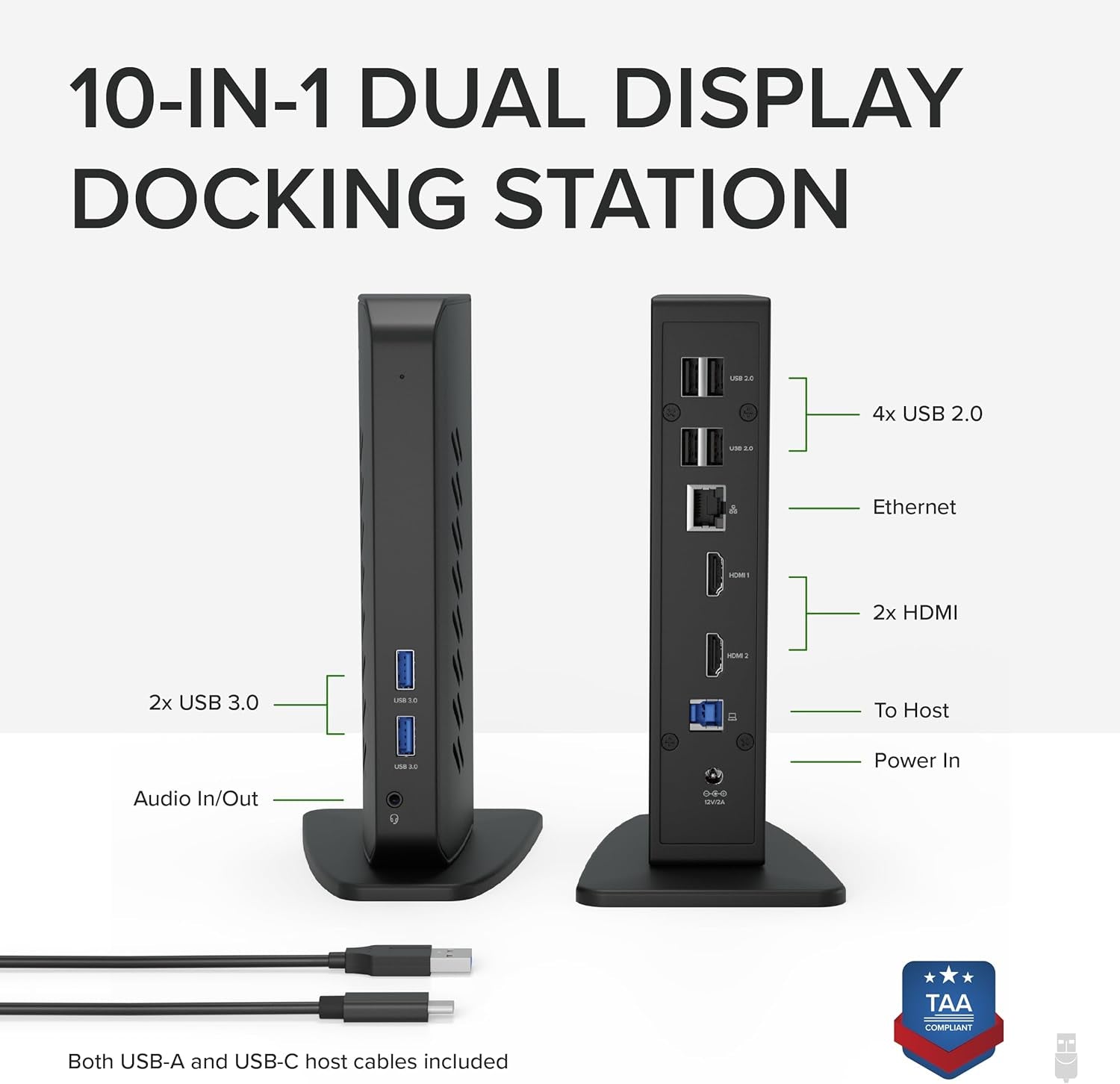 USB 3.0 and USB-C Universal Laptop Docking Station with 2 HDMI Ports for Windows, Mac, and Chromeos (Gigabit Ethernet, Audio)