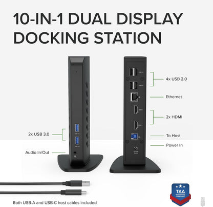 USB 3.0 and USB-C Universal Laptop Docking Station with 2 HDMI Ports for Windows, Mac, and Chromeos (Gigabit Ethernet, Audio)
