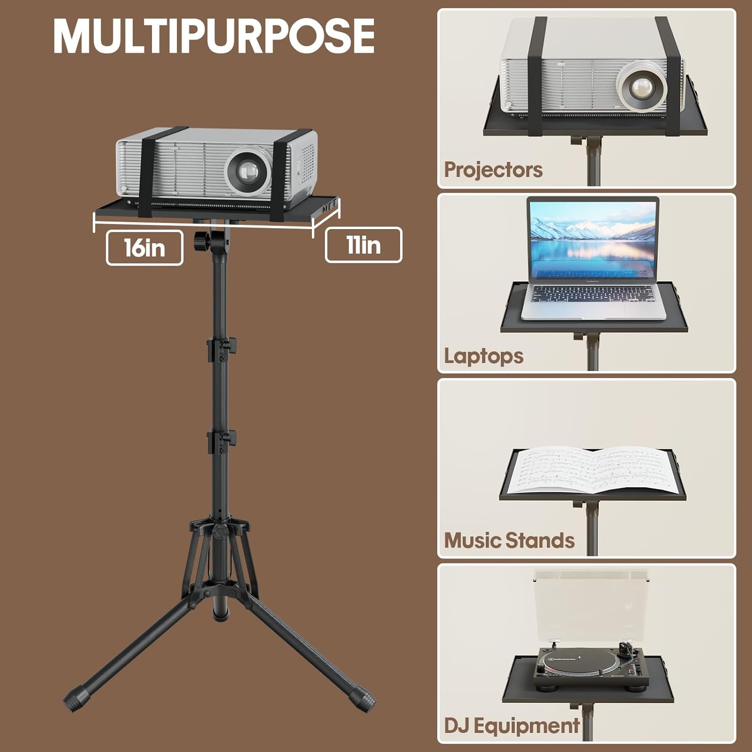 Projector Stand Adjustable Height 20" to 61", Foldable Projector Tripod Stand with Mouse Tray & Phone Holder, Portable Laptop Floor Stand for Office Home Stage Studio DJ Racks Podium Stand