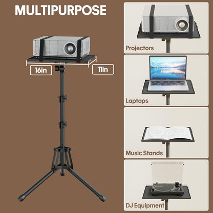 Projector Stand Adjustable Height 20" to 61", Foldable Projector Tripod Stand with Mouse Tray & Phone Holder, Portable Laptop Floor Stand for Office Home Stage Studio DJ Racks Podium Stand
