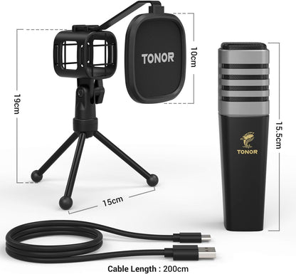 USB Microphone for PC, Cardioid Condenser Computer Mic with Tripod Stand, Pop Filter, Shock Mount for Gaming, Streaming, Podcasting, Youtube