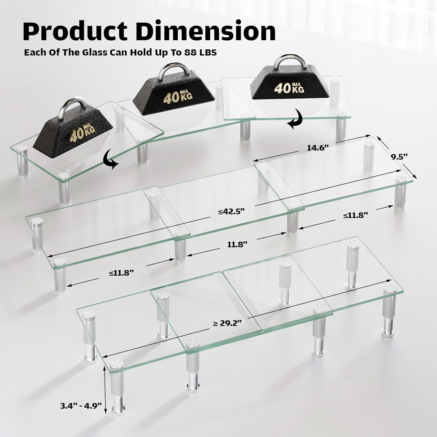 Dual Monitor Stand -Adjustable Length and Angle Dual Monitor Riser, Desktop Organizer for PC, Computer, Laptop (Clear)