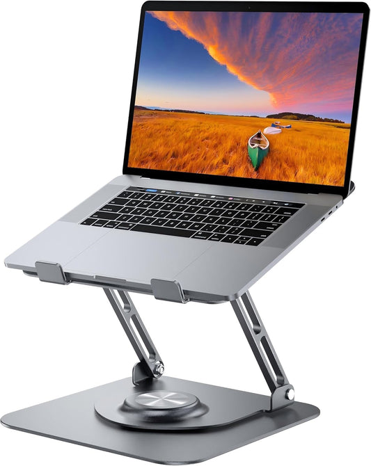 Laptop Stand for Desk, Adjustable Computer Stand with 360° Rotating Base, Ergonomic Laptop Riser for Collaborative Work, Foldable & Portable Laptop Stand, Fits for All 10-16" Laptops