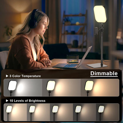 Desk Lamp, 180 LED Video Conferencing Light with Phone Holder [3 Color & 10 Brightness] 360° Adjustable and Retractable USB Lamp with Adapter for Reading, Home Office, Online Meeting, Live Streaming