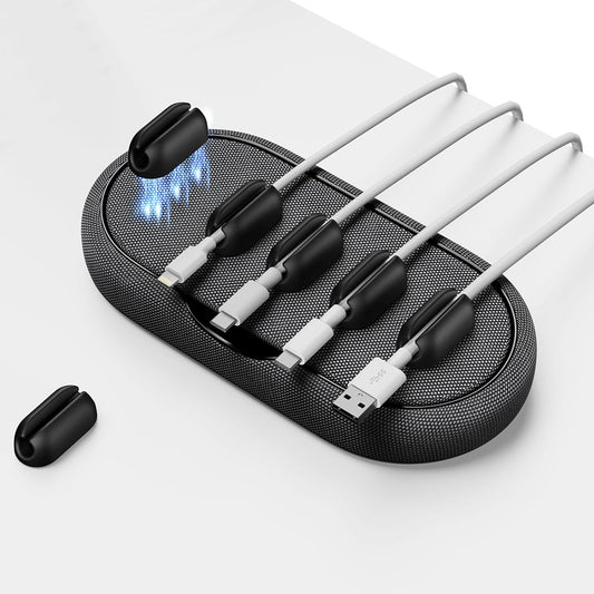 Cable Management, Magnetic Cord Organizer, Desk Cord Holder Wire Keeper with 6 Magnetic Cable Clips, Charger Cord Management for Home Office, Lightning/Usb C/Micro Cable, Dark Gray