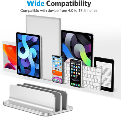 [Updated Dock Version Vertical Laptop Stand, Double Desktop Stand Holder with Adjustable Dock (Up to 17.3 Inch), Fits All Macbook/Surface/Samsung/Hp/Dell/Chrome Book (Silver)