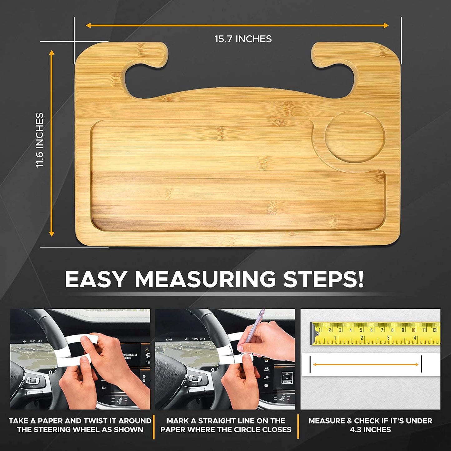 2 in 1 Car Steering Wheel Desk | Lap Desk for Convenient Working | Bamboo Trays for Eating | Interior Accessories for Truck Drivers | Lightweight Wooden Tray with Easy Storage