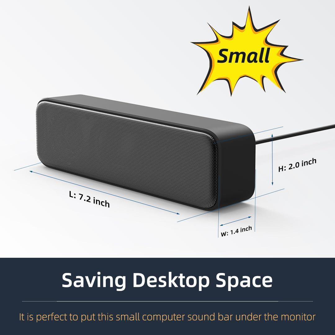[Upgraded] USB Computer /Laptop Speaker with Stereo Sound & Enhanced Bass, Portable Mini Sound Bar for Windows Pcs, Desktop Computer and Laptops