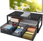 2 Tier Monitor Stand, Metal Monitor Riser with Storage, Computer Desk Organizer with Drawer for Laptop, Computer, PC, Black