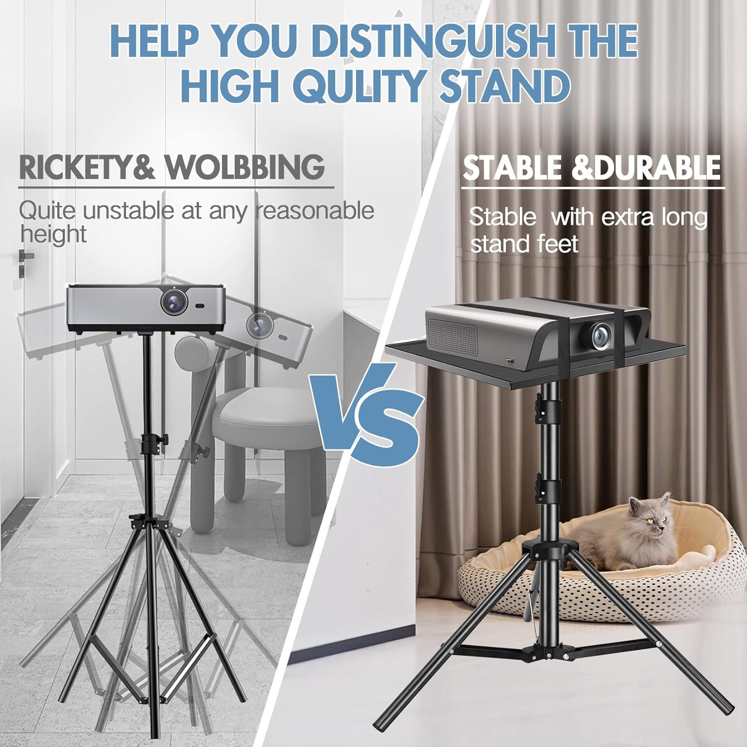 Projector Stand, 22 to 55 Inch Laptop Stand with Phone Holder, Tripod for DJ Equipment, Outdoor Movies, Office, Home, Stage or Studio (Black)