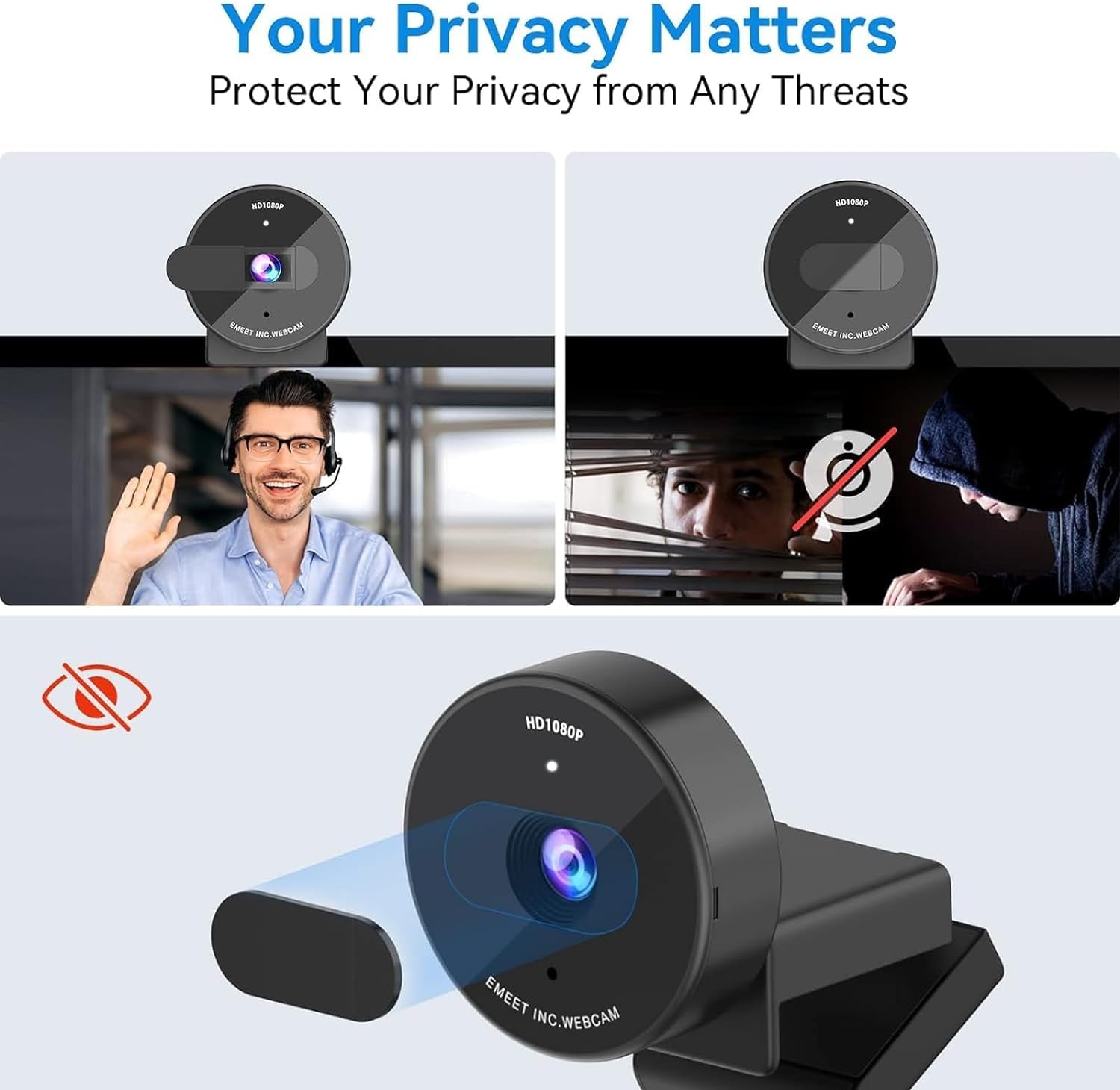 1080P Webcam - USB Webcam with Microphone & Physical Privacy Cover, Noise-Canceling Mic, Auto Light Correction, Fixed Focus, C950 Ultra Web Cam W/ 70°View for Meeting/Online Classes/Zoom/Youtube