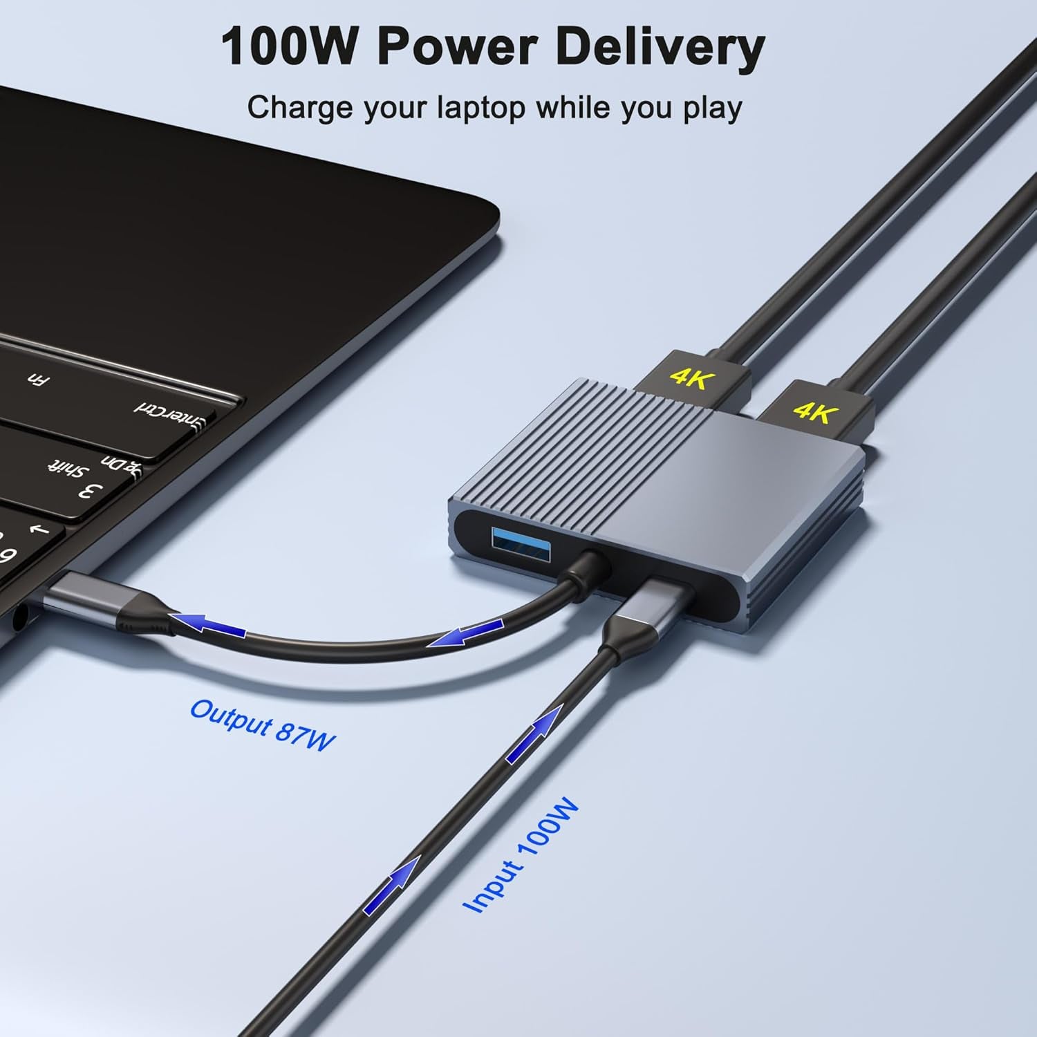 Laptop Docking Station Dual Monitor, USB C Docking Station Dual Monitor for Dell/Hp/Lenovo/Mac, Dual HDMI Adapter for 2 Monitors, Docking Station with 2 HDMI 4K/USB3.0/PD, USB C to Dual HDMI Adapter