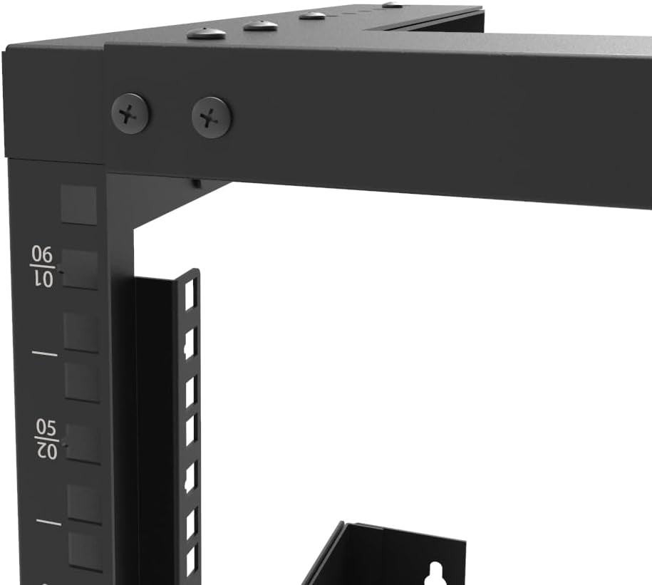 6U Wall Mount Open Frame Rack-19 Inch Server Equipment Rack- Adjustable Depth 13-18 Inches 2 Post Open Frame Cabinet- Black (6U13-18Ind)