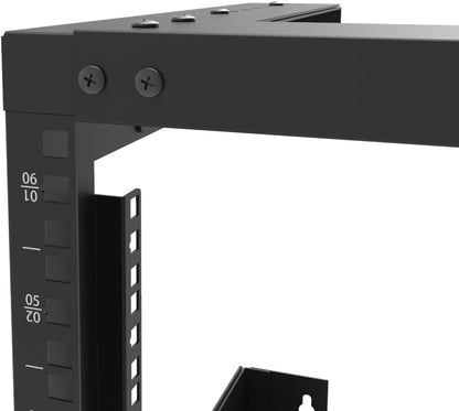 6U Wall Mount Open Frame Rack-19 Inch Server Equipment Rack- Adjustable Depth 13-18 Inches 2 Post Open Frame Cabinet- Black (6U13-18Ind)