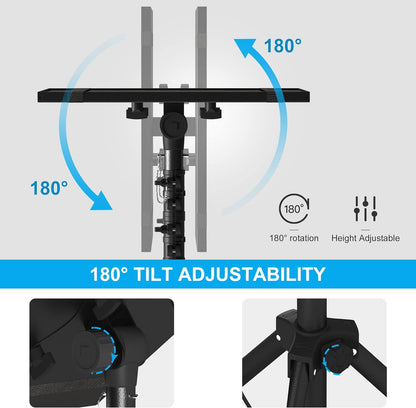 Projector Stand Tripod from 23" to 46", Laptop Tripod Stand Height Adjustable with Gooseneck Phone Holder, Laptop Floor Stand for Office, Home, Stage, Studio, DJ Racks Holder Mount