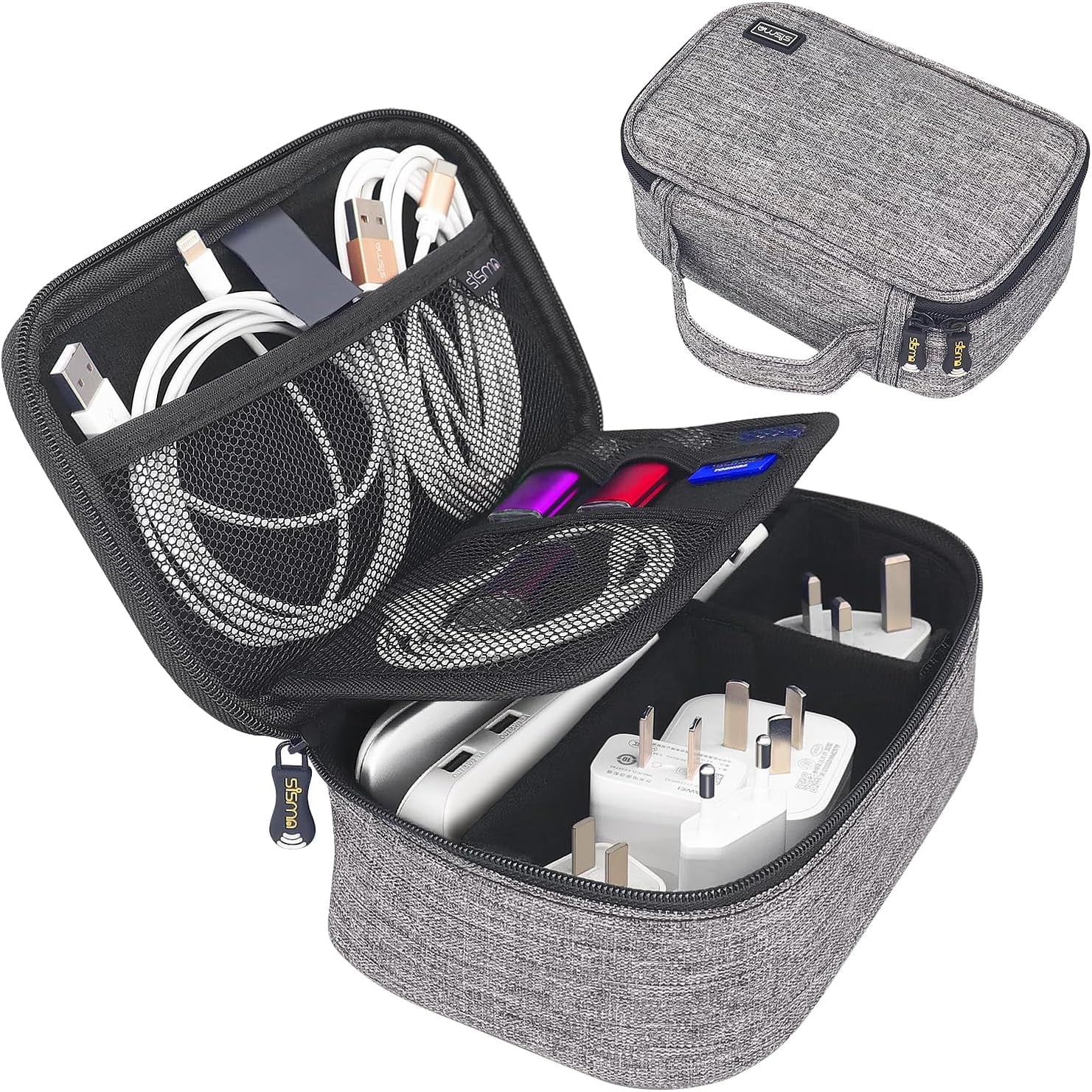 Electronics Cords Organizer Tech Accessories Storage Case Travel Small Carrying Bag for Charging Cables Adapter USB Plugs Power Cord Leads - Grey 1680D