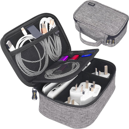 Electronics Cords Organizer Tech Accessories Storage Case Travel Small Carrying Bag for Charging Cables Adapter USB Plugs Power Cord Leads - Grey 1680D