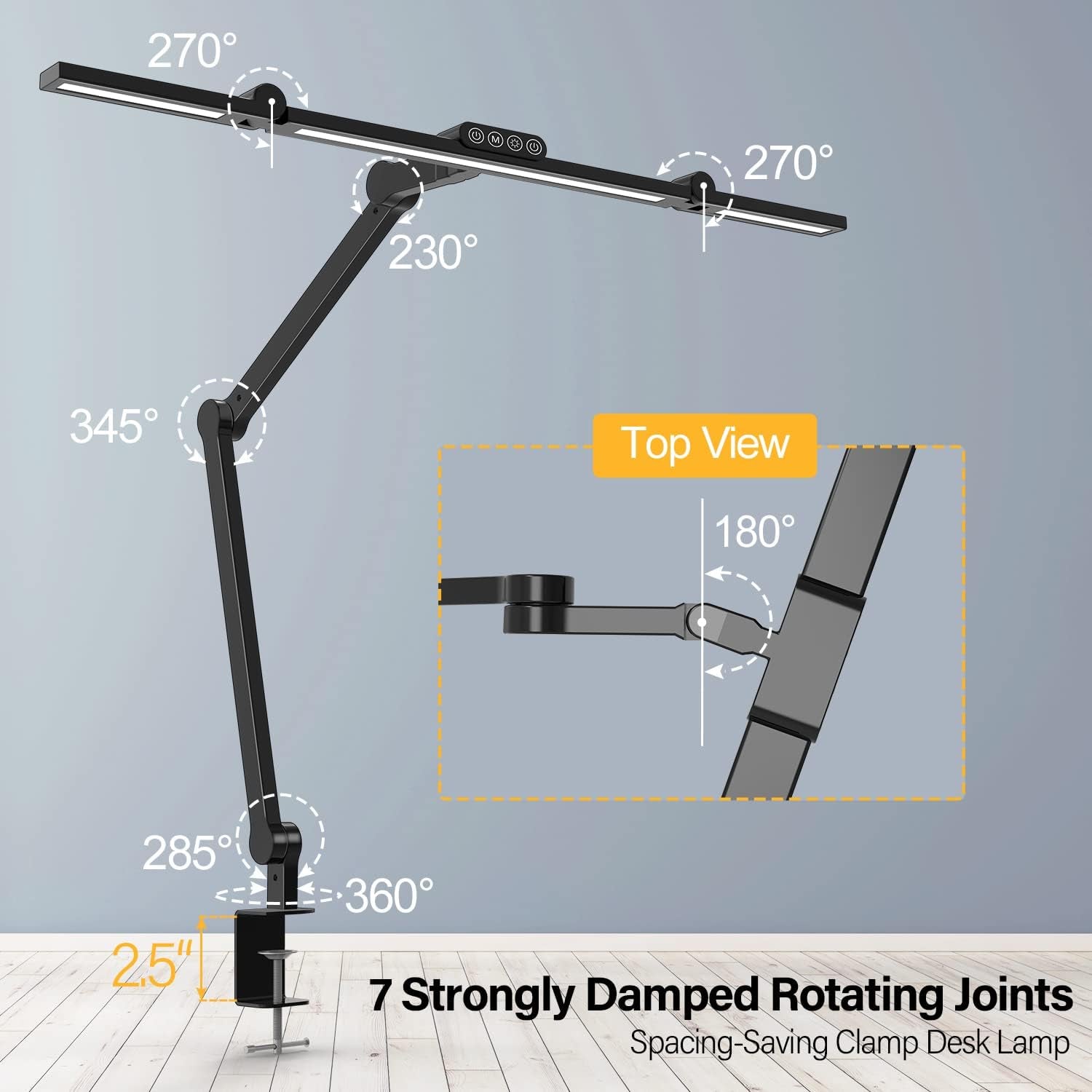 Led Desk Lamp with Clamp, Architect Desk Lamp for Home Office with Atmosphere Lighting, 24W Ultra Bright Auto Dimming Computer Light Stepless Dimming and Tempering LED Table Light
