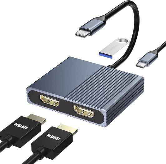 Laptop Docking Station Dual Monitor, USB C Docking Station Dual Monitor for Dell/Hp/Lenovo/Mac, Dual HDMI Adapter for 2 Monitors, Docking Station with 2 HDMI 4K/USB3.0/PD, USB C to Dual HDMI Adapter