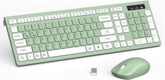 Wireless Keyboard and Mouse Combo, Full-Sized Wireless Keyboard and Adjustable DPI Mouse, 2.4Ghz USB Receiver, Silent Keyboard and Mouse for PC, Windows, MAC, Desktop, Laptop (Avocado Green)