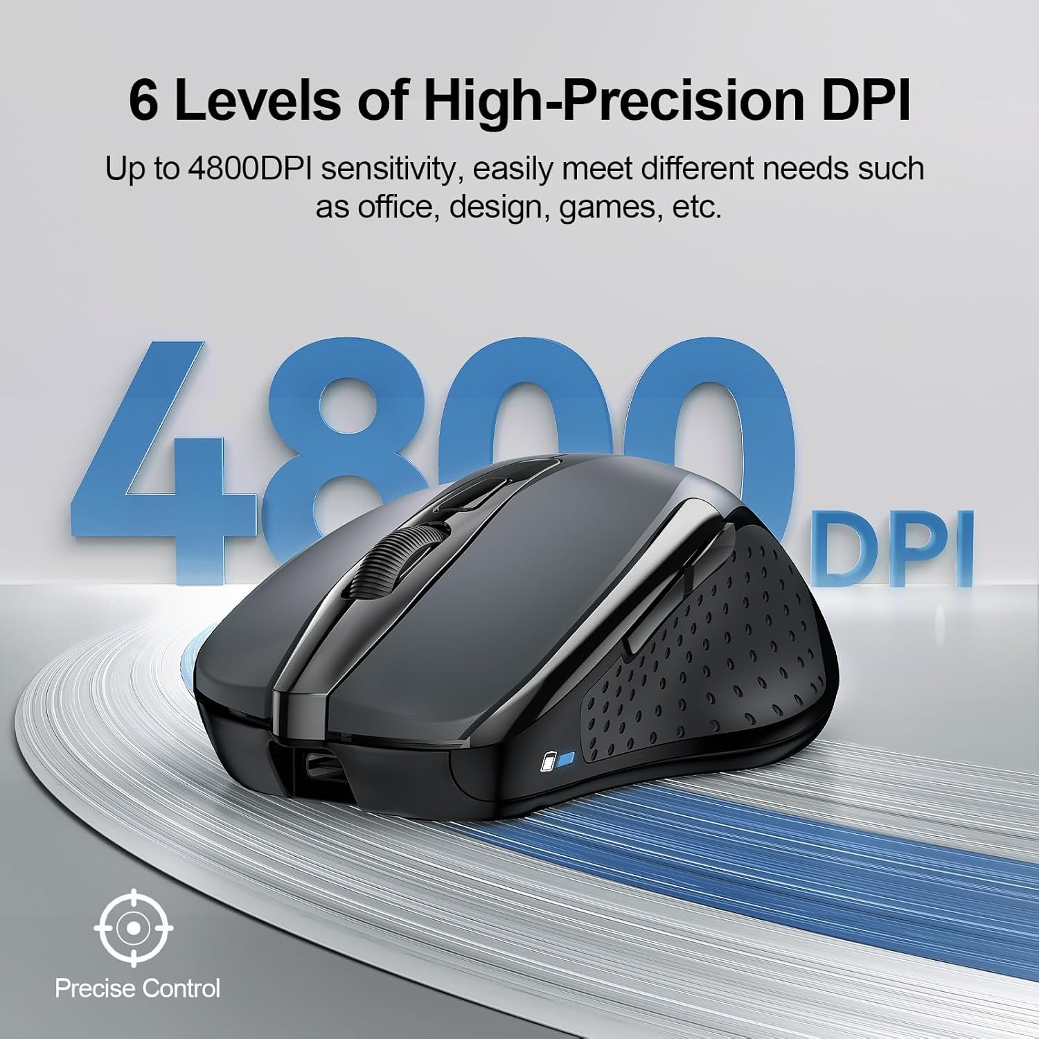 Wireless Mouse (BT5.0/3.0 & 2.4G) Rechargeable 4800 DPI Silent USB a & Bluetooth Mouse 6 Buttons, Wide Compatibility - Grey