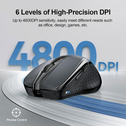 Wireless Mouse (BT5.0/3.0 & 2.4G) Rechargeable 4800 DPI Silent USB a & Bluetooth Mouse 6 Buttons, Wide Compatibility - Grey