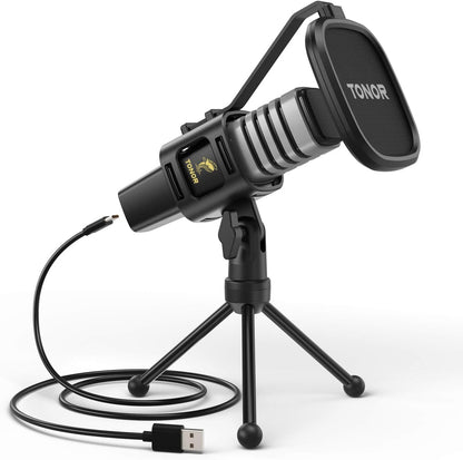 USB Microphone for PC, Cardioid Condenser Computer Mic with Tripod Stand, Pop Filter, Shock Mount for Gaming, Streaming, Podcasting, Youtube