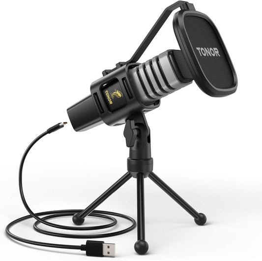 USB Microphone for PC, Cardioid Condenser Computer Mic with Tripod Stand, Pop Filter, Shock Mount for Gaming, Streaming, Podcasting, Youtube