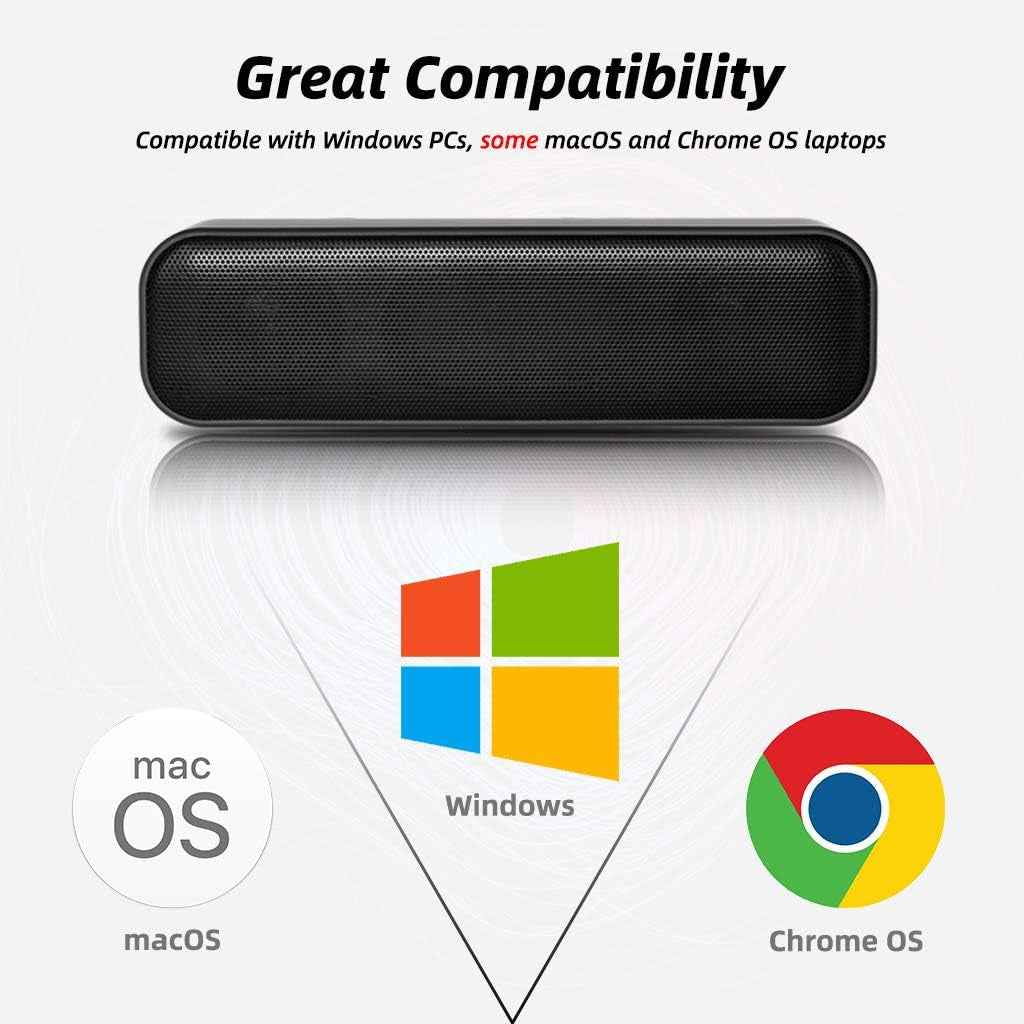 [Upgraded] USB Computer /Laptop Speaker with Stereo Sound & Enhanced Bass, Portable Mini Sound Bar for Windows Pcs, Desktop Computer and Laptops