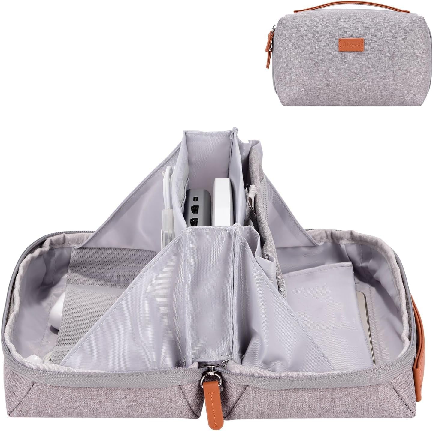 Electronics Organizer Travel Pouch - Perfect Accessory Bag for Electronics, Macbook Charger & Cords, Cables, Hard Drive (Light Grey-Brown)