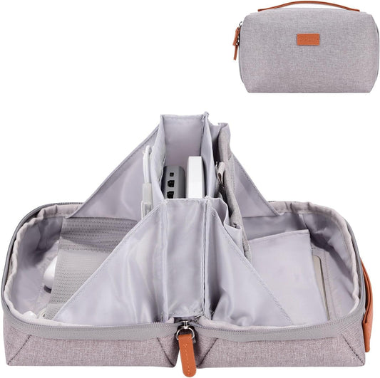 Electronics Organizer Travel Pouch - Perfect Accessory Bag for Electronics, Macbook Charger & Cords, Cables, Hard Drive (Light Grey-Brown)