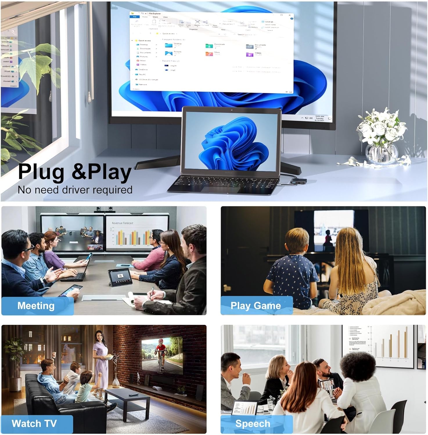 Laptop Docking Station Dual Monitor, USB C Docking Station Dual Monitor for Dell/Hp/Lenovo/Mac, Dual HDMI Adapter for 2 Monitors, Docking Station with 2 HDMI 4K/USB3.0/PD, USB C to Dual HDMI Adapter