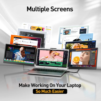 Laptop Screen Extender, 14.2" Portable Triple Monitor for Laptop with Full HD IPS Display, Laptop Extended Monitor Compatible with Mac, Windows, Chrome, Fits 13-17 Inch Laptops