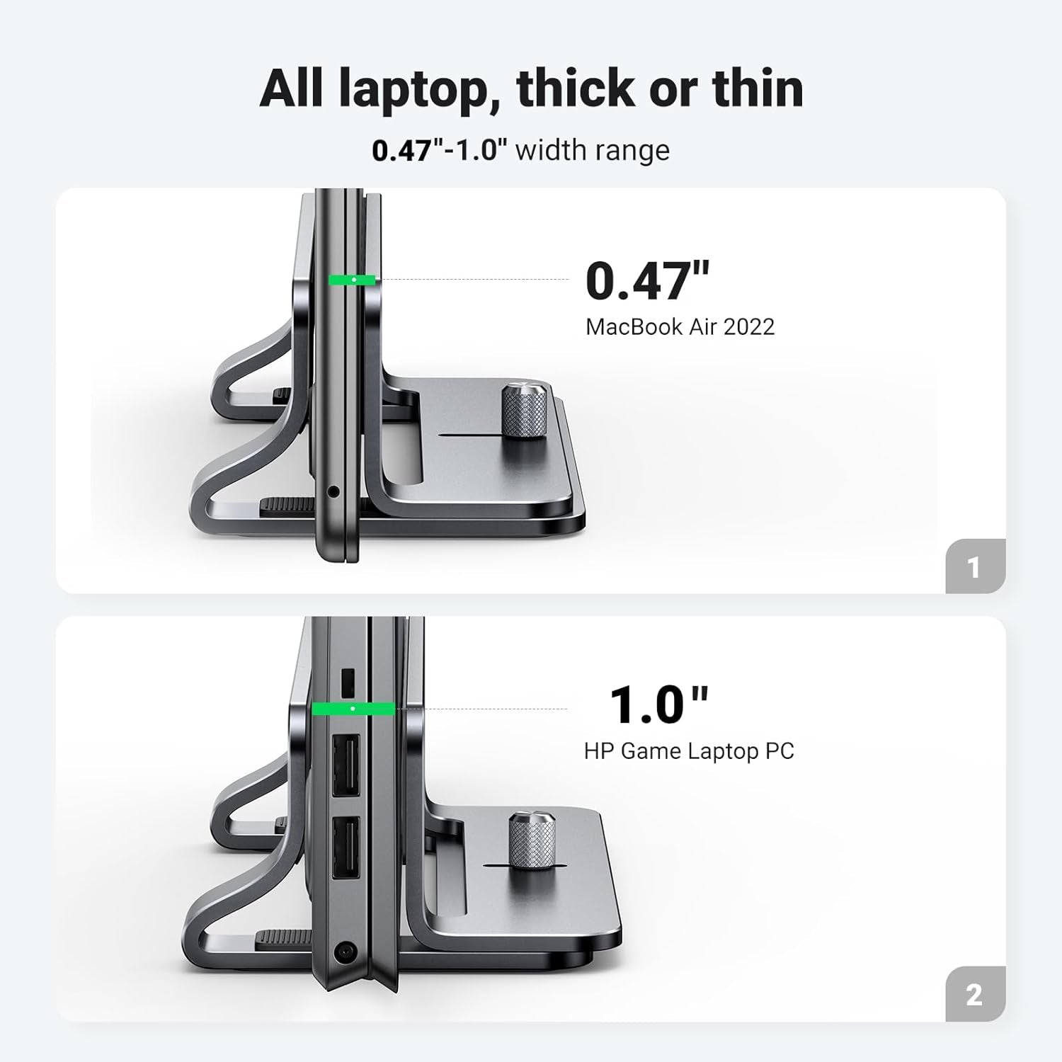 Vertical Laptop Stand Holder for Desk Compatible with Macbook Pro, Macbook Air Stand Vertical Aluminum Adjustable for up to 17.3 Inch Gaming Laptop, Gray