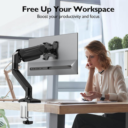 Single Monitor Desk Mount, 13 to 34 Inch Gas Spring Monitor Arm, Adjustable Stand, VESA Mount with Clamp and Grommet Base, Fits 6.6 to 19.8Lbs LCD Computer Monitors, Cable Management, Black